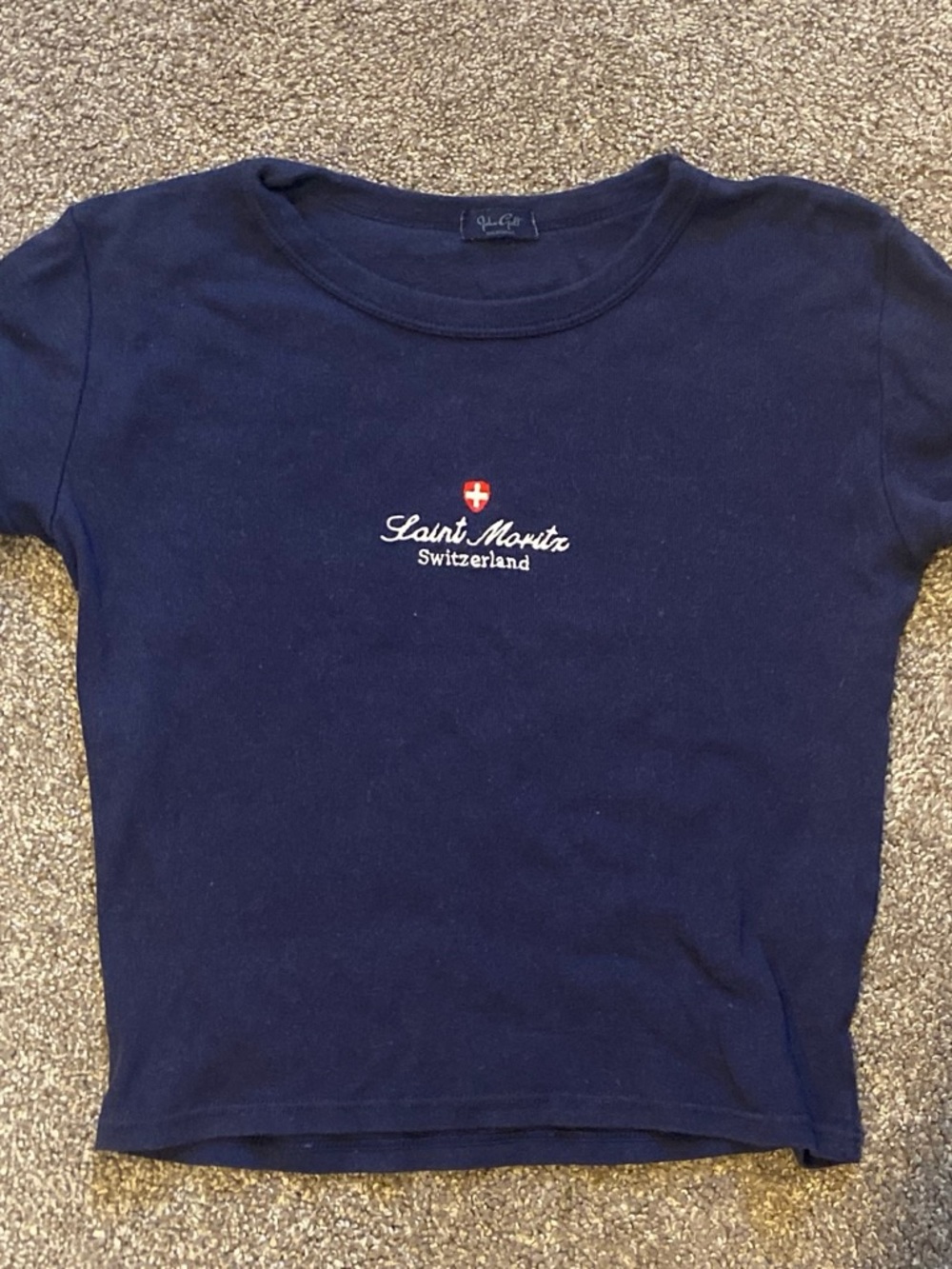 Brandy Navy Blue Switzerland Logo crop top